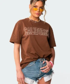 S11029_brown Cali Oversized T-Shirt Tops
