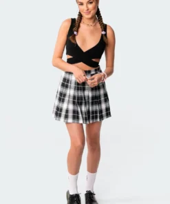 3105_black Tops Stella Wrap Crop Top