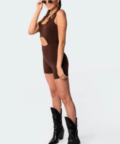 S11017_brown Jumpsuits & Rompers Mika Cut-Out Romper