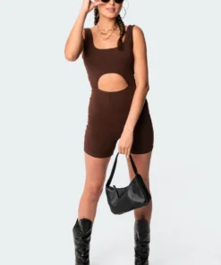 S11017_brown Jumpsuits & Rompers Mika Cut-Out Romper