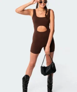 S11017_brown Jumpsuits & Rompers Mika Cut-Out Romper