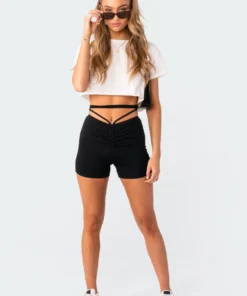 S11021_black Laini Strap Shorts Pants