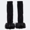 ACC0243_BLACK Fluffy Knitted Arm Warmers