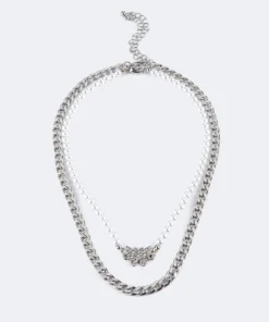 ACC0280_SILVER Pearl And Chain Necklace New In