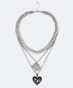 ACC0269_SILVER Accessories Dragon Heart Pendant Necklace