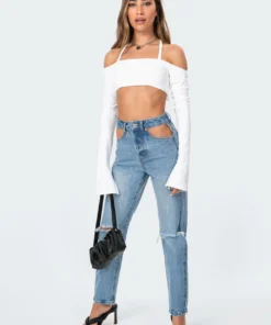 2004_white Aliyah Off Shoulder Crop Top