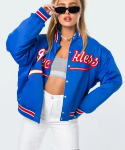 3018_blue Team Reckless Oversized Baseball Jacket