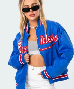 3018_blue Team Reckless Oversized Baseball Jacket