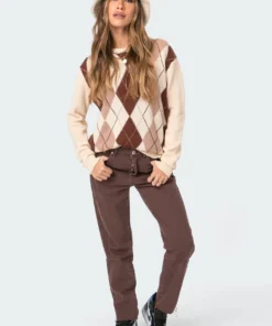 1096_beige Argyle Sweater