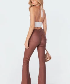 S11426_white Gathered Mesh Halter Top Tops