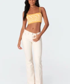S11469_yellow Morphy Knitted Crop Top Tops