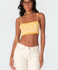 S11469_yellow Morphy Knitted Crop Top Tops