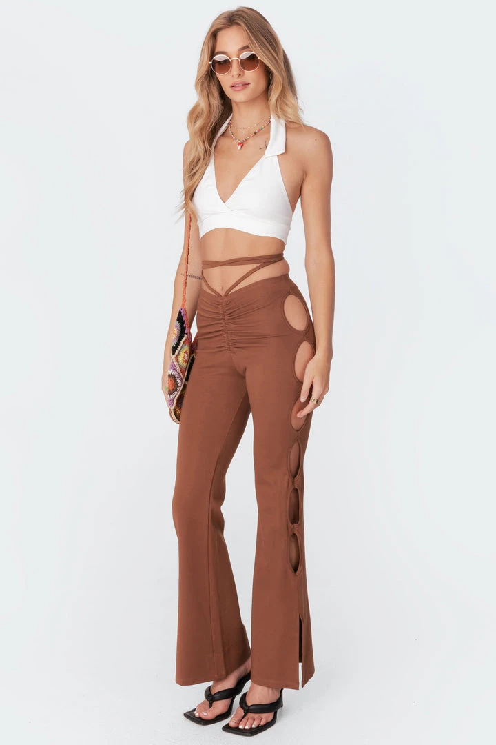 S11408_brown Adina Cut-Out Flared Pants 3 S11408_brown Adina Cut-Out Flared Pants