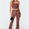 1031_brown Luna Faux Leather Flare Jeans