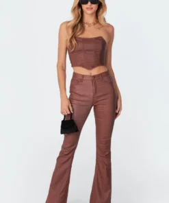 Edikted Shop 29 1031_brown Luna Faux Leather Flare Jeans