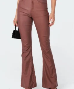 1031_brown Luna Faux Leather Flare Jeans