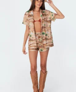 S11341_mix Resort Printed Shirt Tops