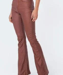 1031_brown Luna Faux Leather Flare Jeans