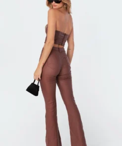 1030_brown Luna Faux Leather Stretch Corset Tops