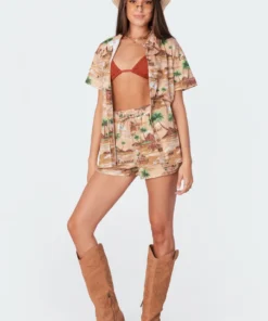 S11341_mix Resort Printed Shirt Tops