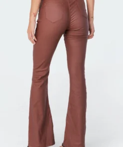1031_brown Luna Faux Leather Flare Jeans