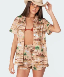 S11341_mix Resort Printed Shirt Tops