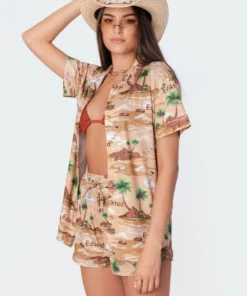 S11341_mix Resort Printed Shirt Tops