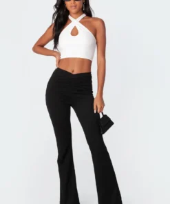 S11356_white Alexis Cross Halter Top