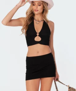 S11375_black Tops Winona Double Mesh Halter Top