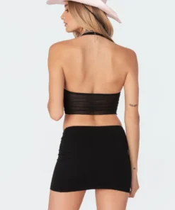 S11375_black Tops Winona Double Mesh Halter Top