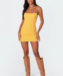 S11369_yellow-mustard Marissa Knitted Mini Dress Dresses