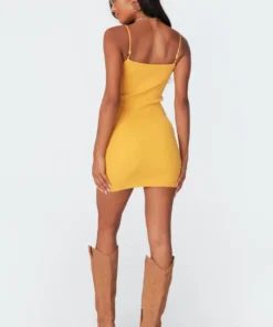 S11369_yellow-mustard Marissa Knitted Mini Dress Dresses