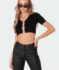 S11403_black Tops Ed Diamonte Knitted Top