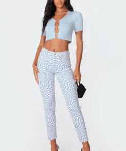 S11403_blue Ed Diamonte Knitted Top Tops