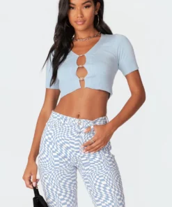 S11403_blue Ed Diamonte Knitted Top Tops