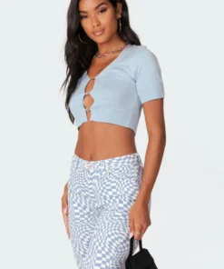 S11403_blue Ed Diamonte Knitted Top Tops