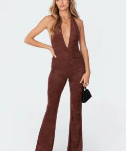 Edikted Shop 50 S11370_brown Terri Open Back Jumpsuit