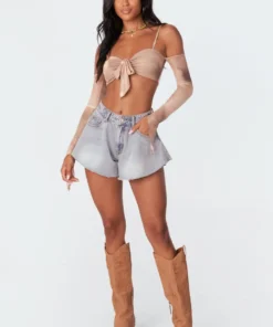 S11357_mix Tops Mesh Tie-Dye Crop Top