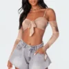 S11357_mix Tops Mesh Tie-Dye Crop Top