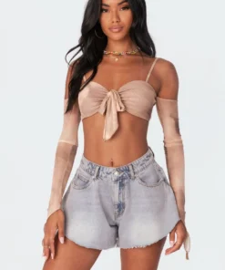 S11357_mix Tops Mesh Tie-Dye Crop Top
