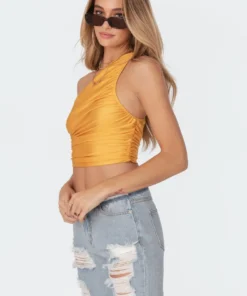 S11317_yellow Tops Tessa Gathered Top