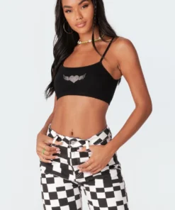 S11326_black Adore Rhinestone Crop Top