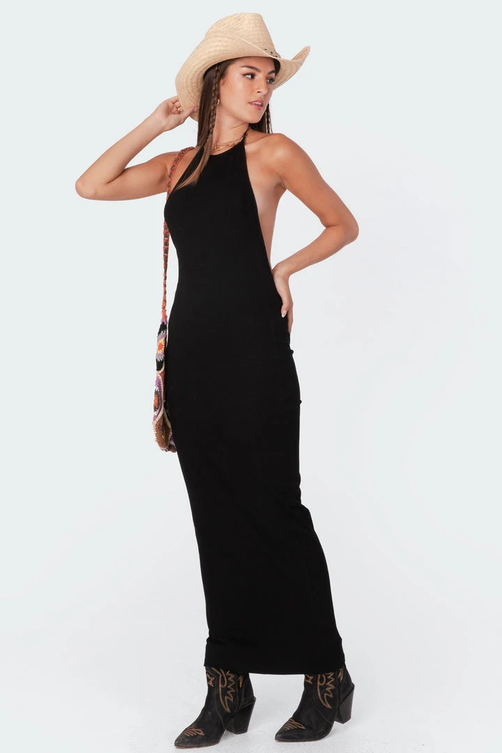 S11433_black Dresses Ribbed Open-Back Maxi Dress 4 S11433_black Dresses Ribbed Open-Back Maxi Dress