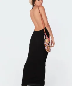S11433_black Dresses Ribbed Open-Back Maxi Dress