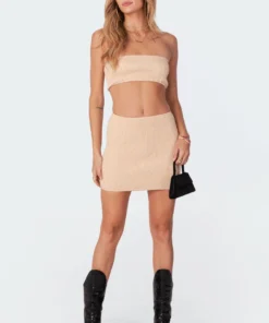 S11383_beige Maggi Smocked Mini Skirt Skirts