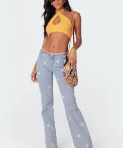 S11325_yellow Tops Kiara Knitted Crop Top