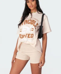 S11465_beige Tops Track Star Oversized T-Shirt