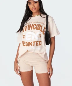 S11465_beige Tops Track Star Oversized T-Shirt