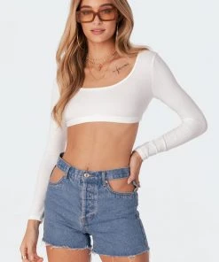 2003_white Sydney Ribbed Open Back Crop Top