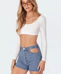 2003_white Sydney Ribbed Open Back Crop Top